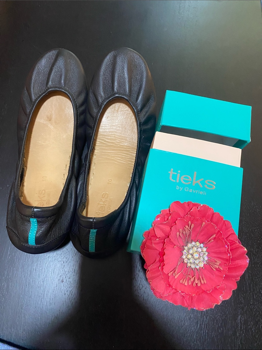 Tieks Black Leather Ballet Flats with Box